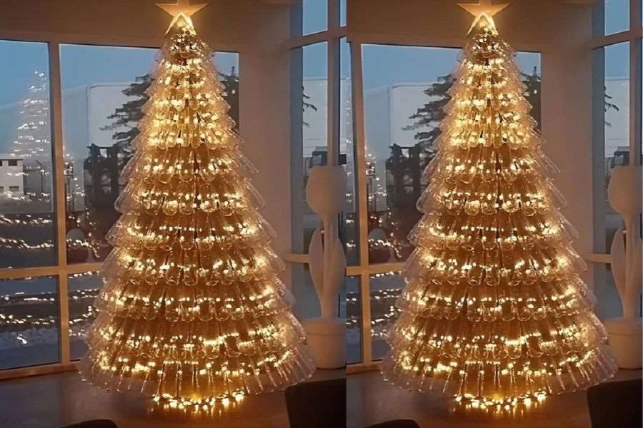 làm cây thông noel bằng chai nhựa
