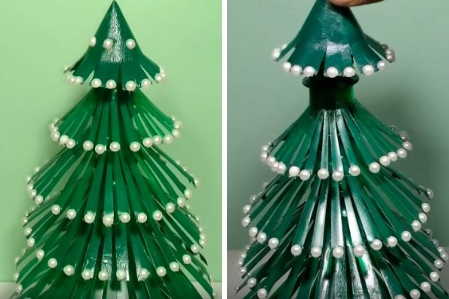 làm cây thông noel bằng chai nhựa