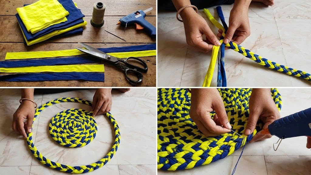 cách làm thảm chùi chân từ vải vụn