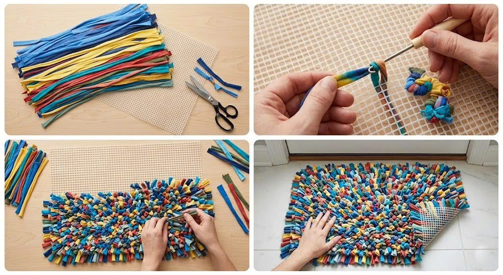 cách làm thảm chùi chân từ vải vụn