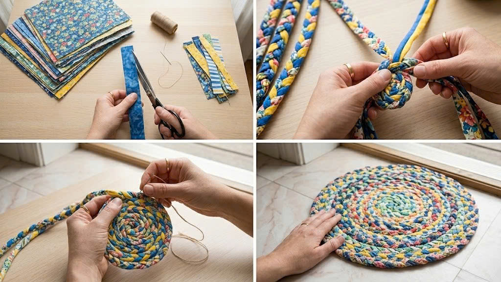 cách làm thảm chùi chân từ vải vụn