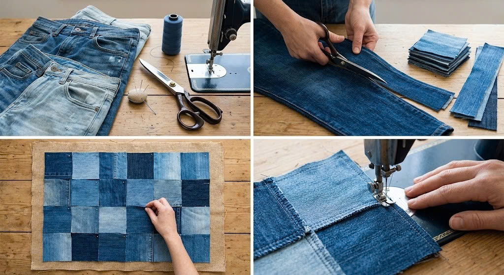 cách làm thảm chùi chân từ vải vụn